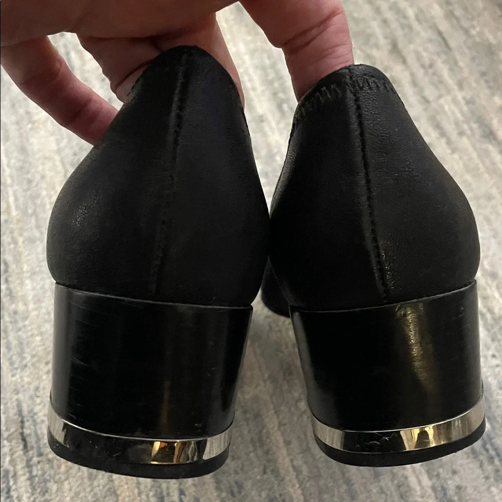 Tory Burch Black Leather Heels with Silver Accent - Picture 5 of 9